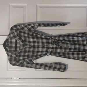 Midi plaid shirt dress with tie waist